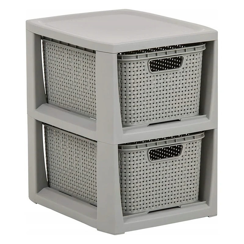 BranQ bookcase, 2 pull-out baskets, grey, Rattan 1727