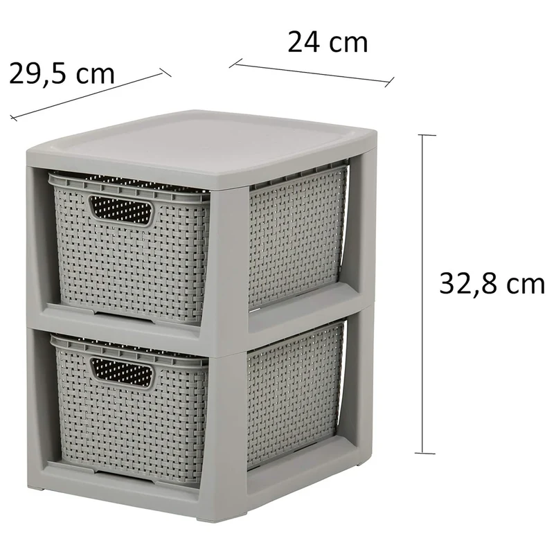 BranQ bookcase, 2 pull-out baskets, grey, Rattan 1727