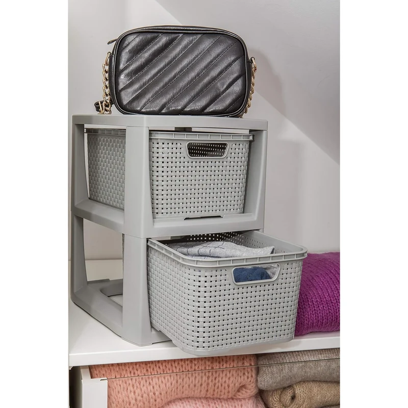 BranQ bookcase, 2 pull-out baskets, grey, Rattan 1727