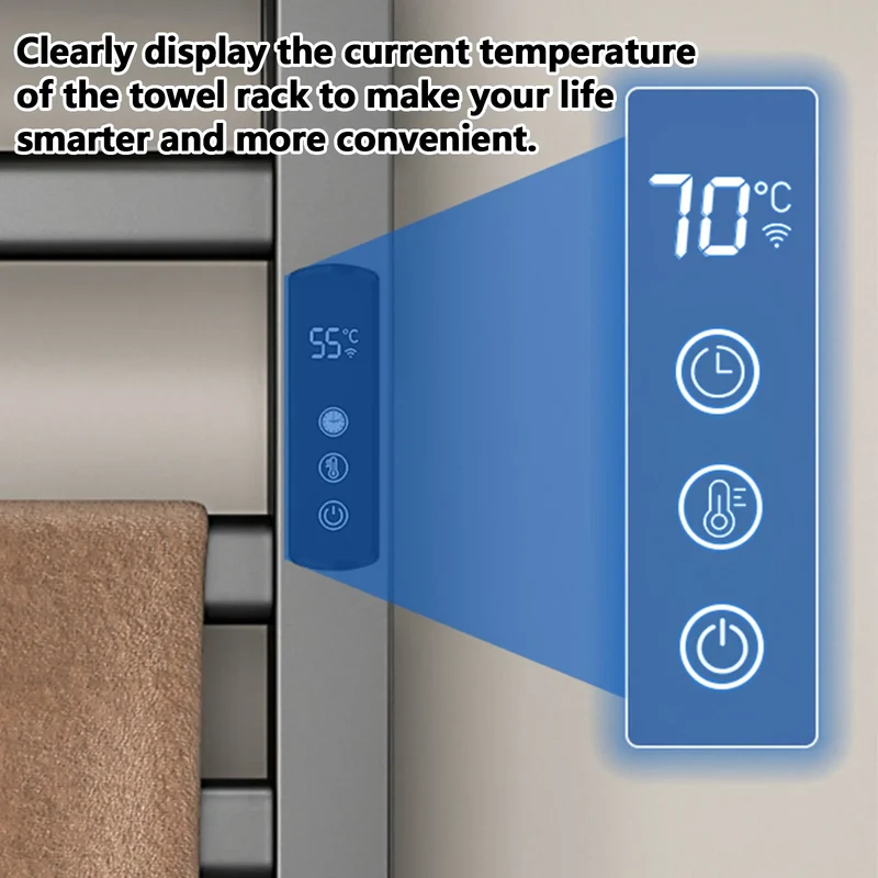 Electric Towel Rack Bathroom Warmer With Digital Display Temperature Time Control And Rail