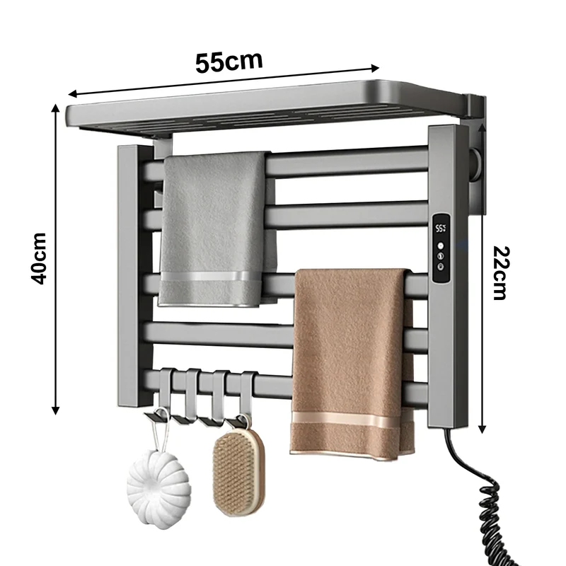 Electric Towel Rack Bathroom Warmer With Digital Display Temperature Time Control And Rail