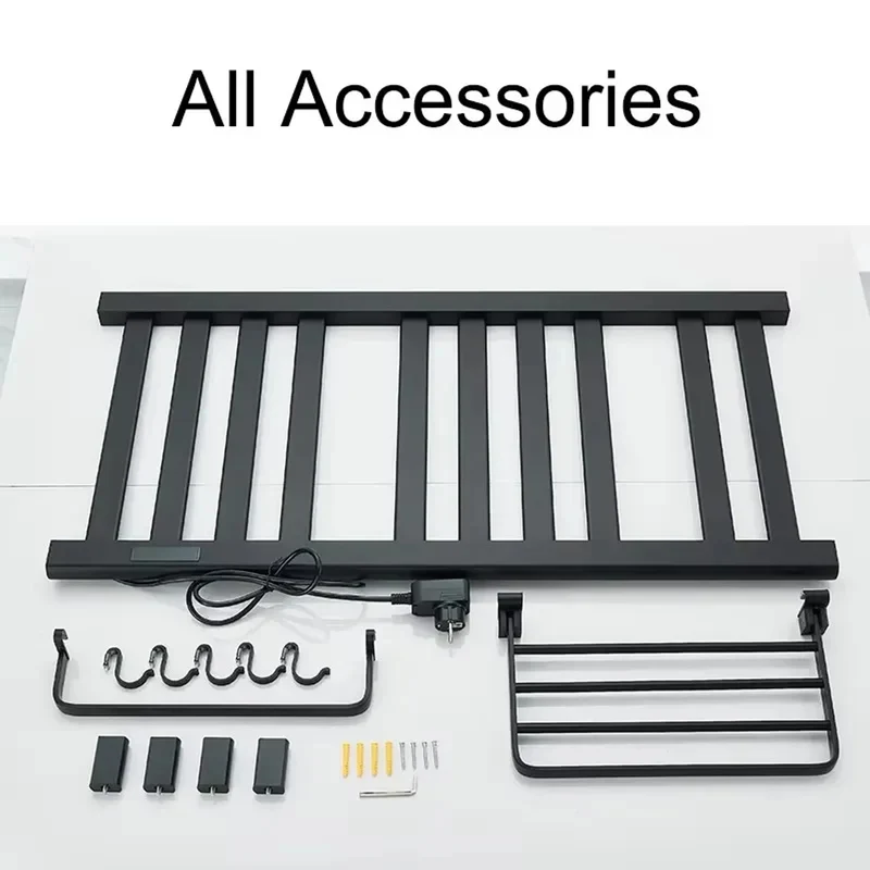 Heated Towel Rail Electric Wall Mounted Warmer With Top Storage Shelf And 5 Hooks Fast Heating