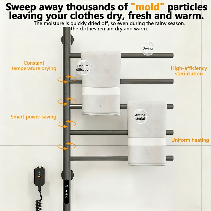 Heated Towel Rack Electric Wall Mounted Stainless Steel With Digital Control And IPX4 Water Resistance