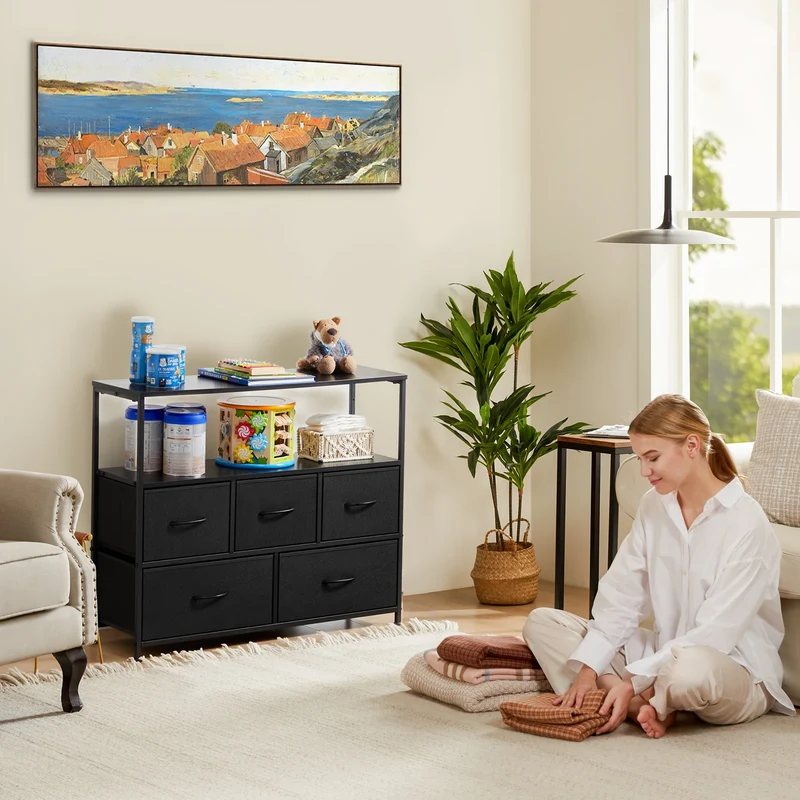 Commode 5 Tiroirs Tissu Multifonction