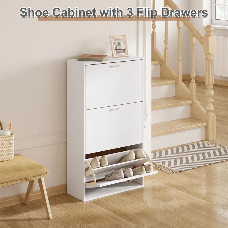 Armoire à Chaussures Blanche 3 Tiroirs Basculants
