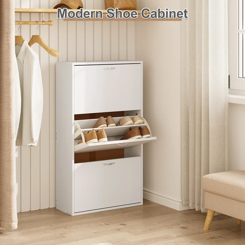 Armoire à Chaussures Blanche 3 Tiroirs Basculants