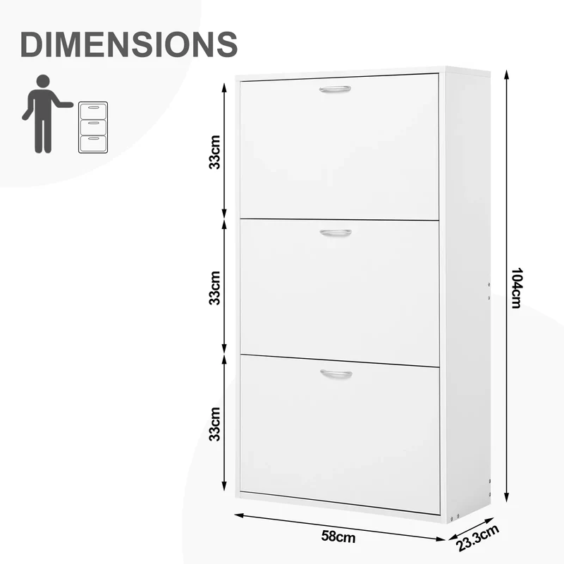 Armoire à Chaussures Blanche 3 Tiroirs Basculants