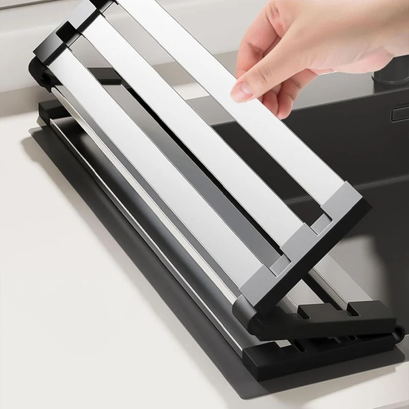 Rollable Dish Drying Rack With Stainless Steel Construction