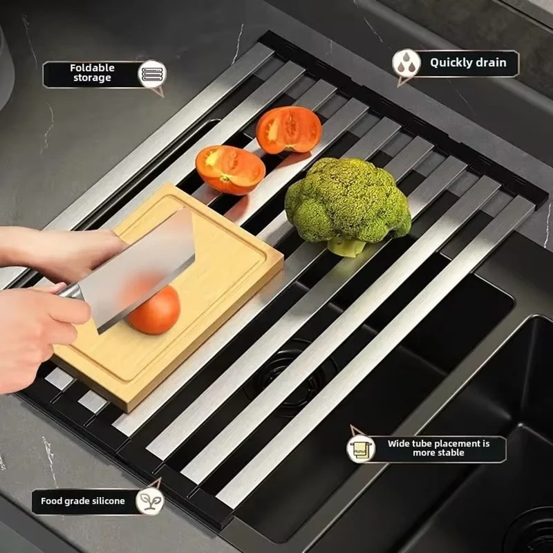 Rollable Dish Drying Rack With Stainless Steel Construction