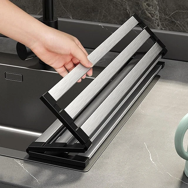 Rollable Dish Drying Rack With Stainless Steel Construction