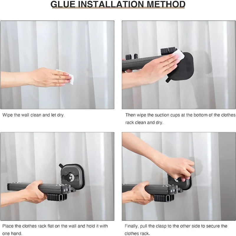 Folding Clothes Drying Rack Aluminium With Suction Cup Fixation