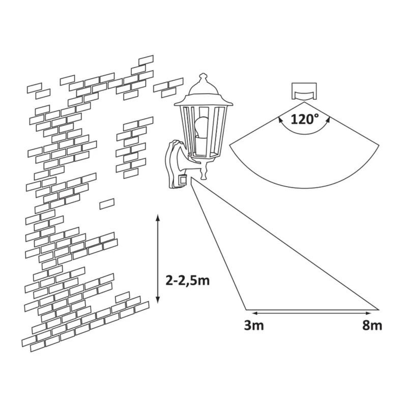 Rabalux Wall Sconce, Outdoor, Motion Sensor, IP43, E27, max 60W, Black, Velence, 2 pieces