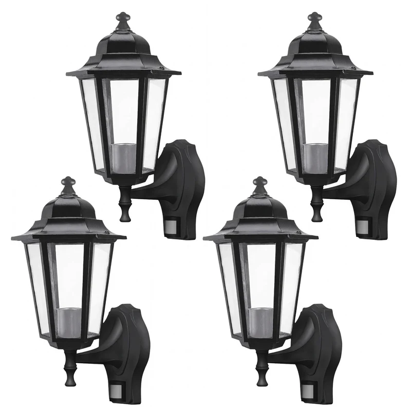 Rabalux Wall Sconce, Outdoor, Motion Sensor, IP43, E27, max 60W, Black, Velence, 4 pieces