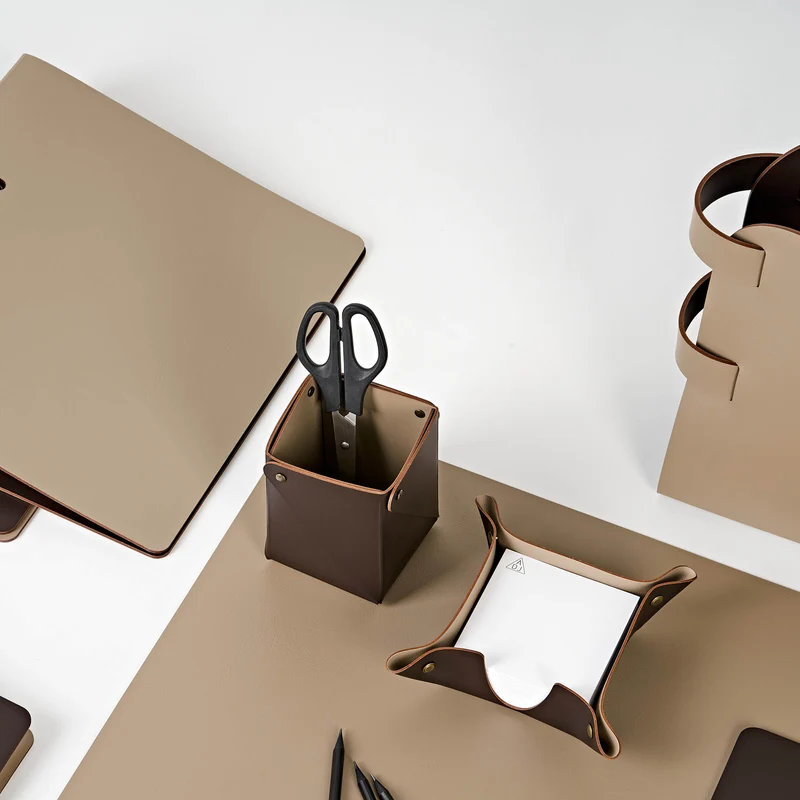 Leather Desk Set – Paper Tray & Pen Holder by Ekaterina Borovkova for ADJ STYLE
