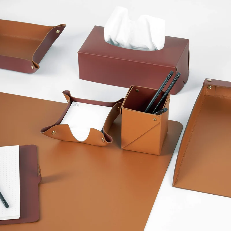Leather Desk Set – Paper Tray & Pen Holder by Ekaterina Borovkova for ADJ STYLE