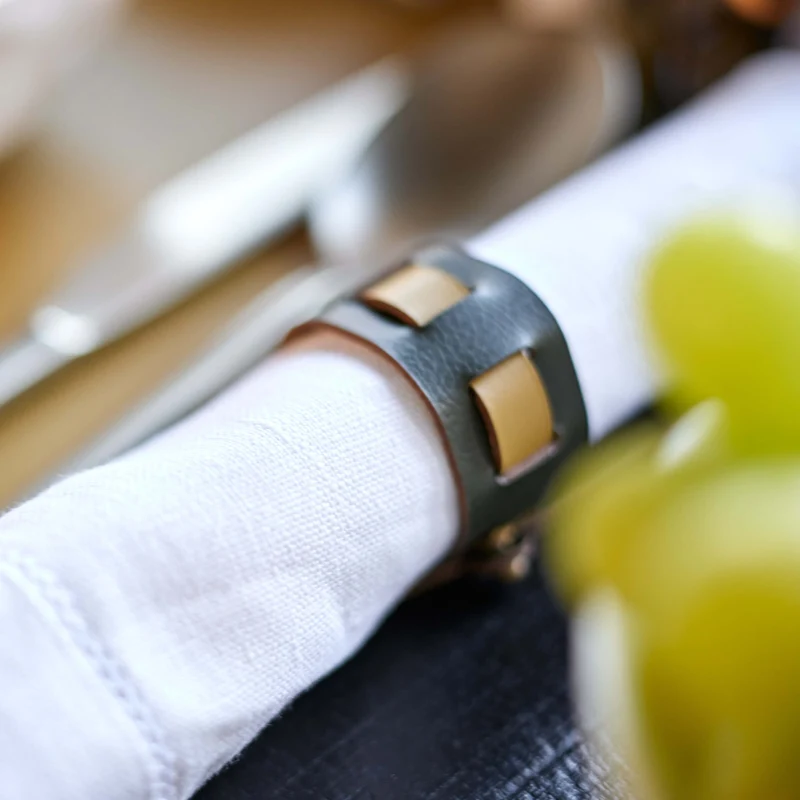 Leather Octagonal PLACEMAT & Napkin Rings BOTTEGA by Ekaterina Borovkova for ADJ STYLE