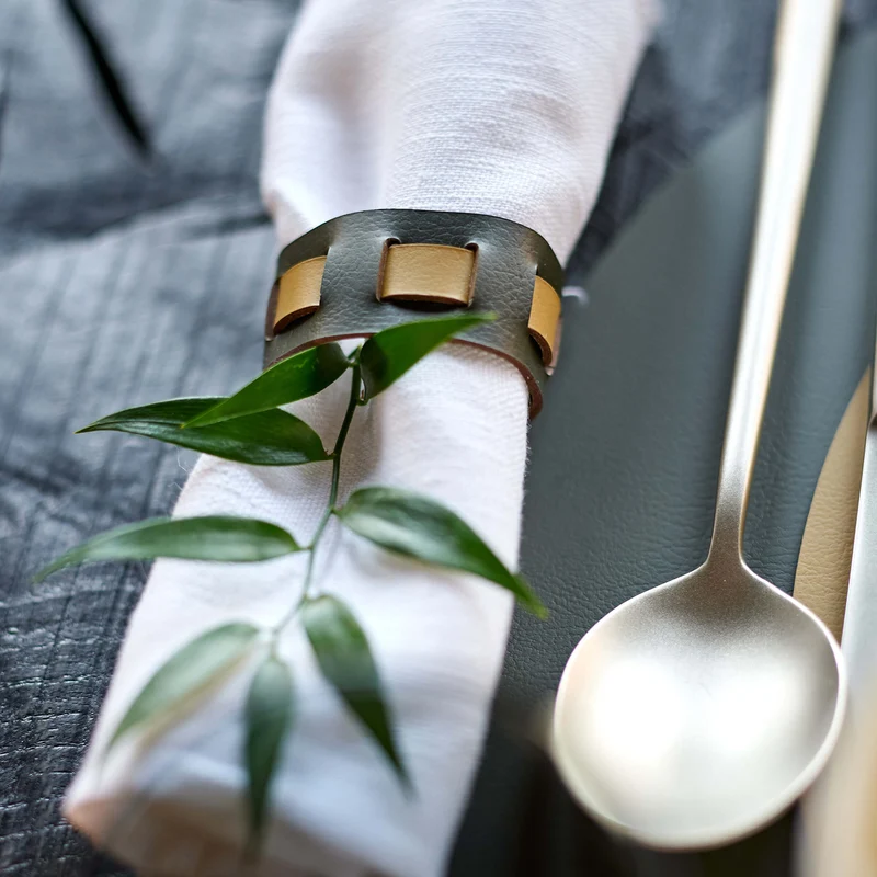 Leather Octagonal PLACEMAT & Napkin Rings BOTTEGA by Ekaterina Borovkova for ADJ STYLE