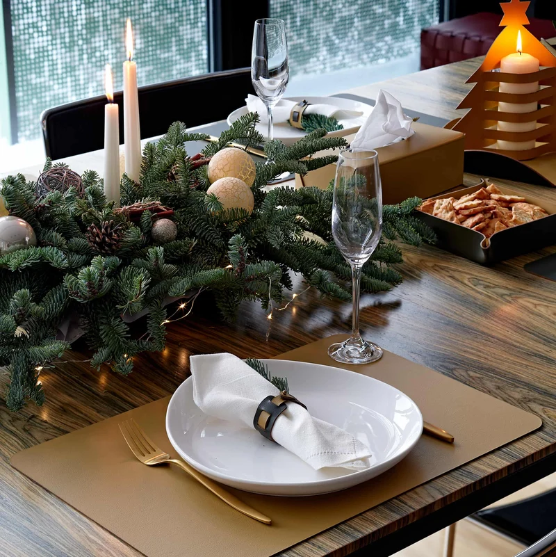 Leather Rectangular PLACEMAT & Napkin Rings BOTTEGA by Ekaterina Borovkova for ADJ STYLE