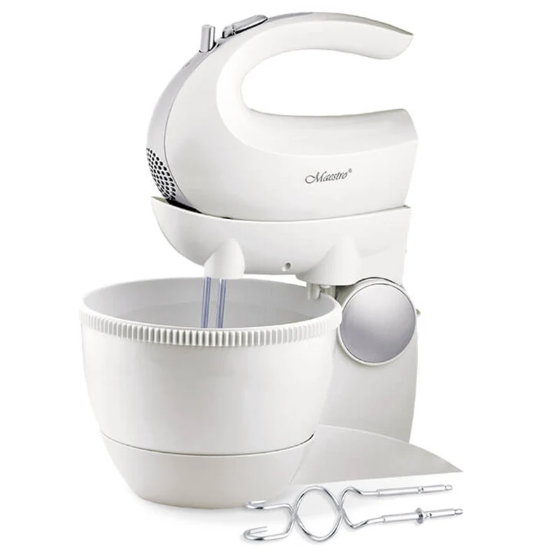 Maestro MR-556 Stand Mixer with Rotating Bowl 600W Turbo Mode 5 Speeds Dough Kneading Hooks Attachments + Mixing Whipping Whisks Kitchen Modern HQ