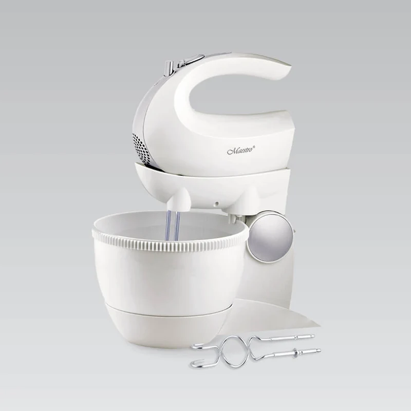 Maestro MR-556 Stand Mixer with Rotating Bowl 600W Turbo Mode 5 Speeds Dough Kneading Hooks Attachments + Mixing Whipping Whisks Kitchen Modern HQ