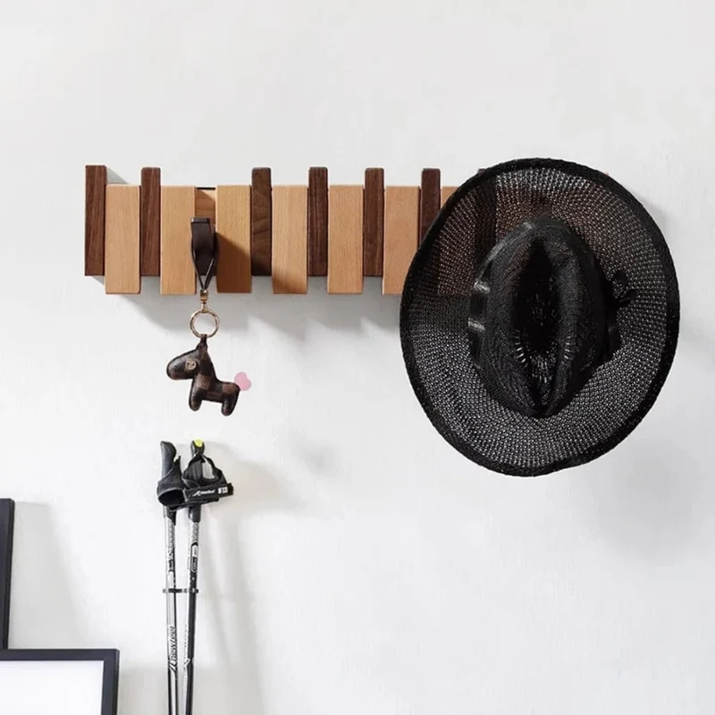 Coat Rack Wall Hooks Storage Wooden Folding Mounted