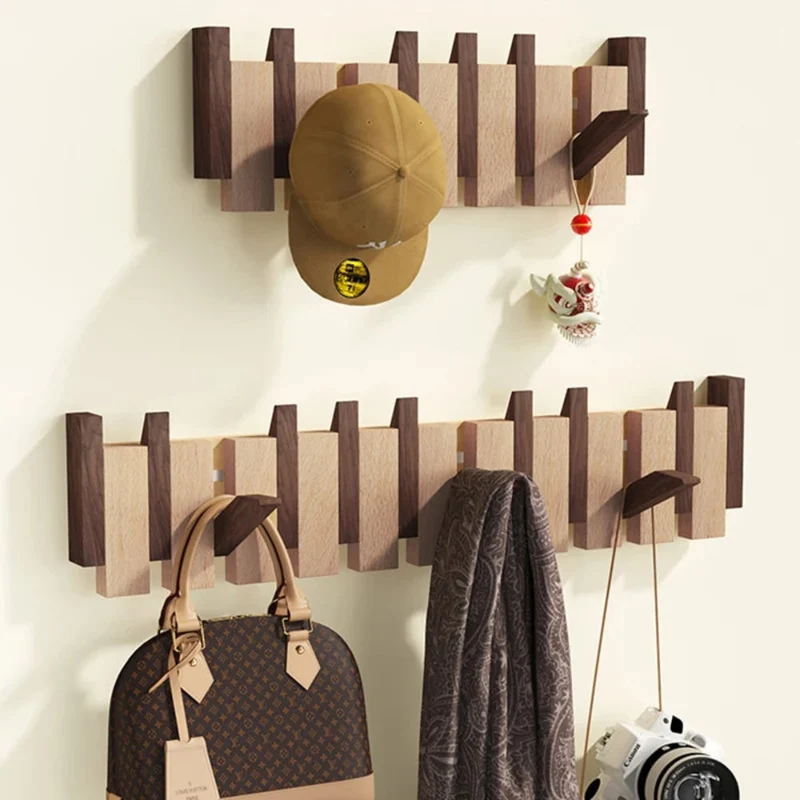 Coat Rack Wall Hooks Storage Wooden Folding Mounted