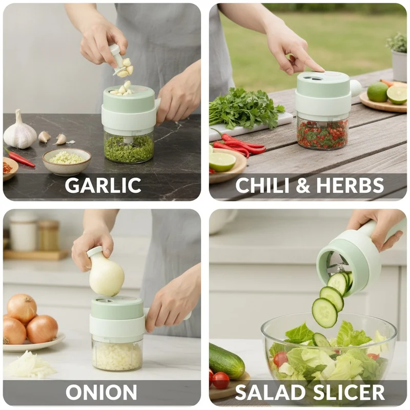 Cordless Vegetable Cutter, Wireless Electric Food Chopper with Bowl for Garlic, Onion, Chili and Herbs, USB Rechargeable