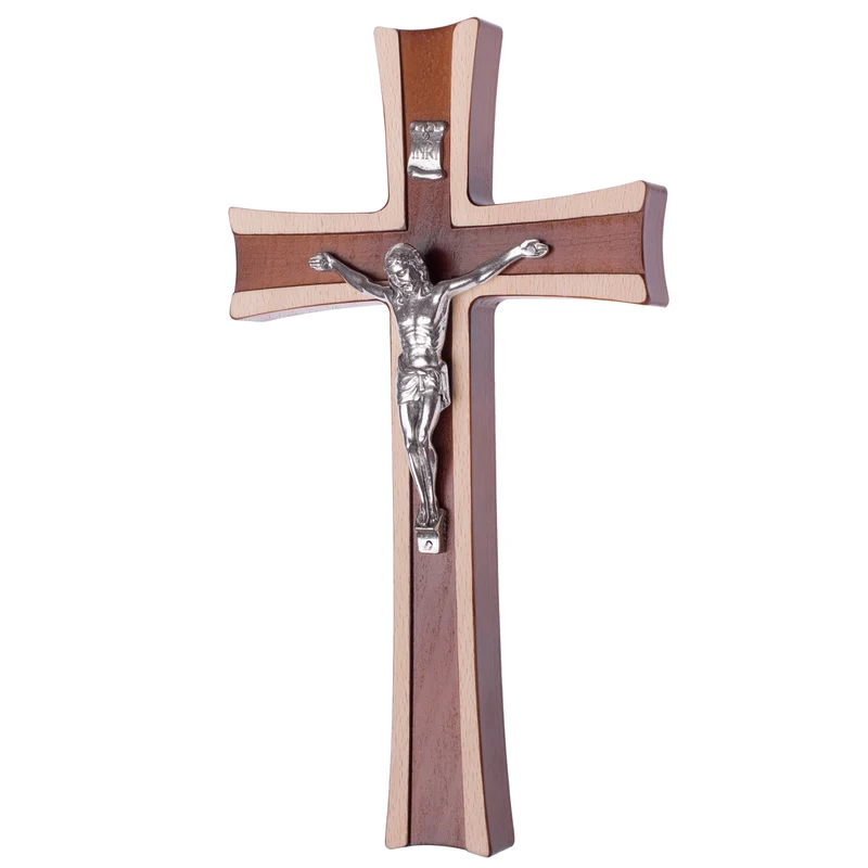 Wall Hanging Cross Christian Beech Wood Holy Jesus Crucifix Passion Prayer Wooden