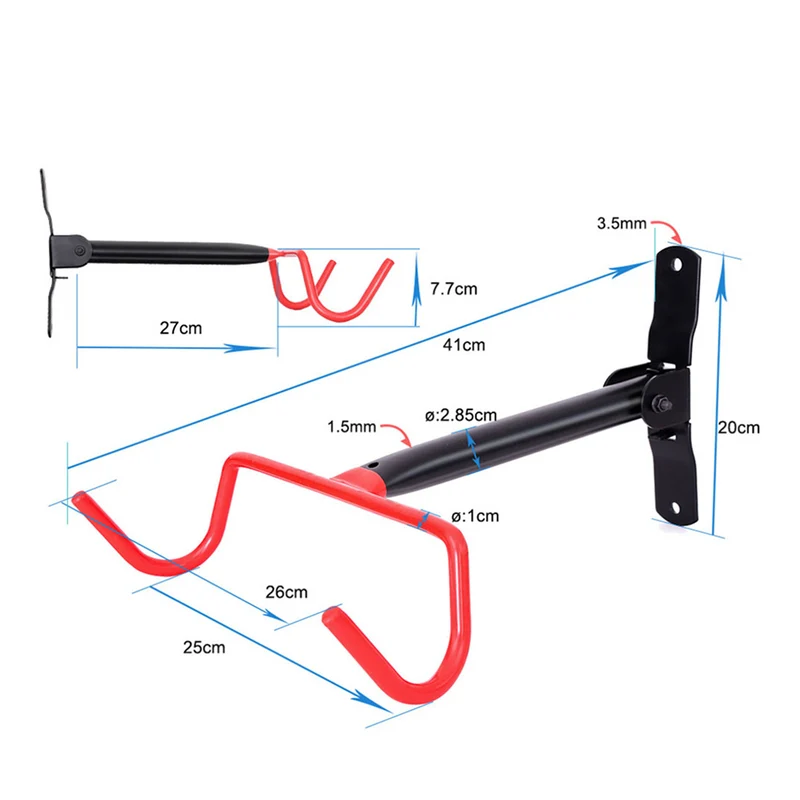 Maclean Horizontal Wall-Mounted Bike Rack, Steel, Max. Load 30 kg, MC-430, 2 pieces