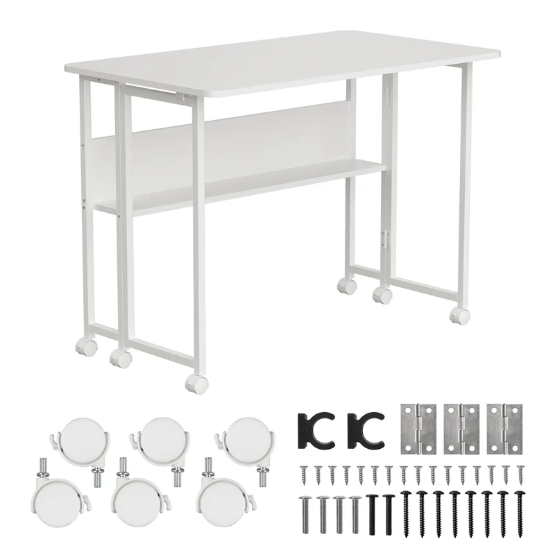Maclean folding table desk, white, mobile, top 100x58cm, max. 50kg, MC-126 W
