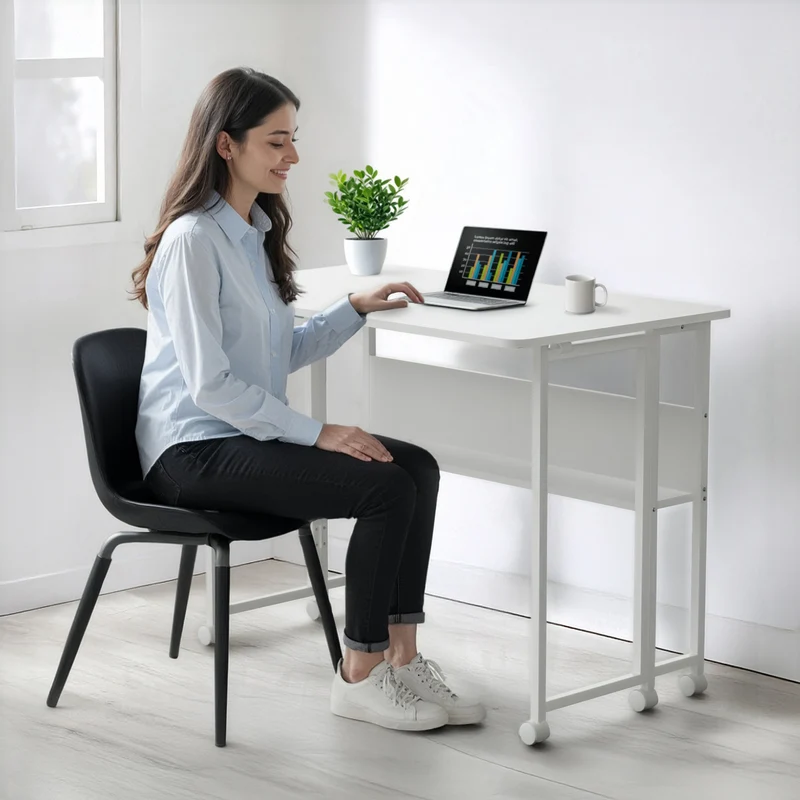 Maclean folding table desk, white, mobile, top 100x58cm, max. 50kg, MC-126 W
