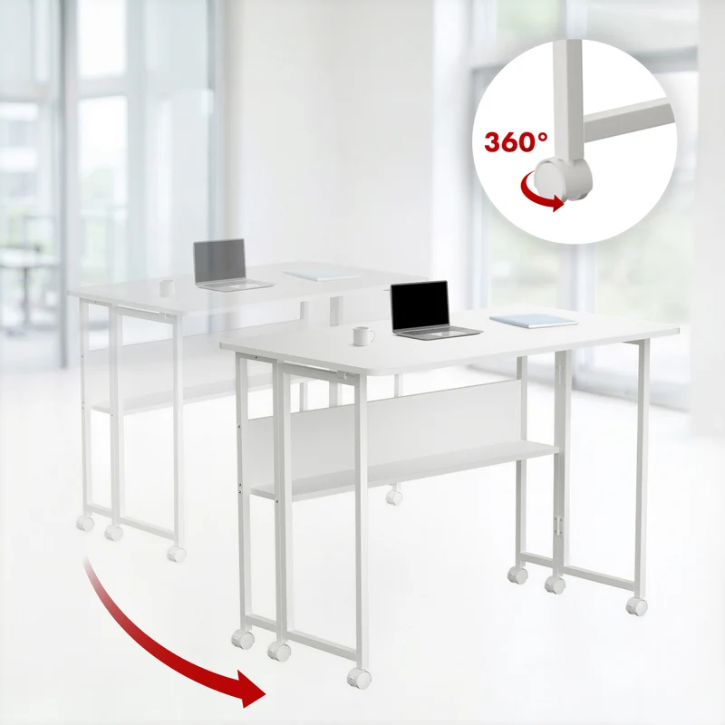 Maclean folding table desk, white, mobile, top 100x58cm, max. 50kg, MC-126 W