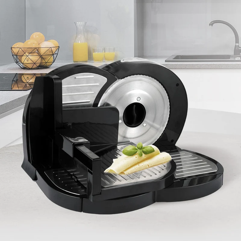 Maestro Slicer, 400 W, cutting range from 0 to 15 mm, stainless steel blade, three cutting speeds, with a food press and tray included, MR-591