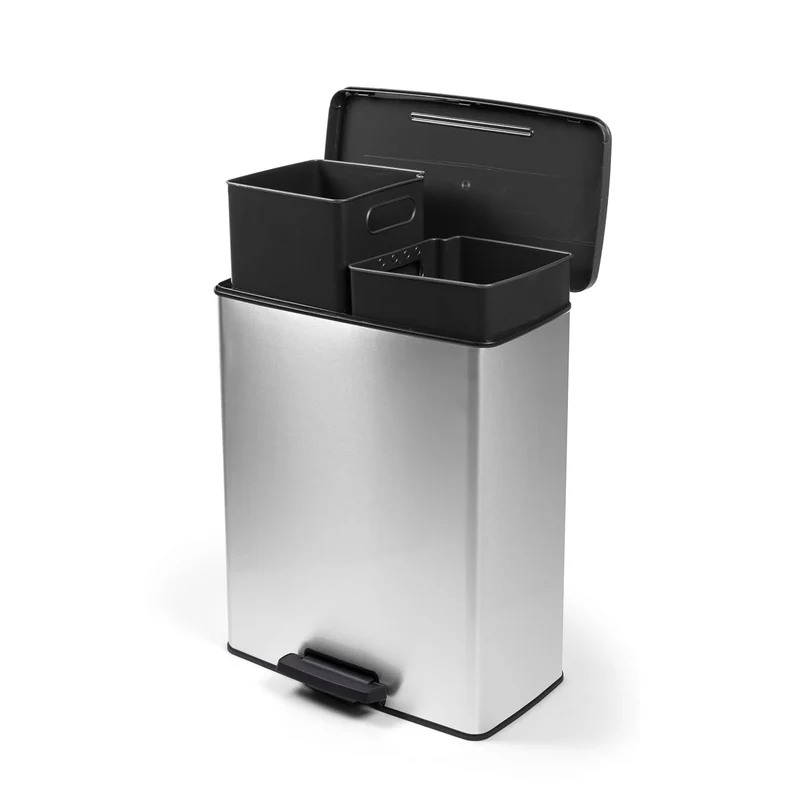 Curver Pedal Trash Can, 2x26L Bins, Metallic Finish, Silver, 251002