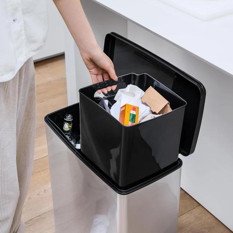 Curver Pedal Trash Can, 2x26L Bins, Metallic Finish, Silver, 251002