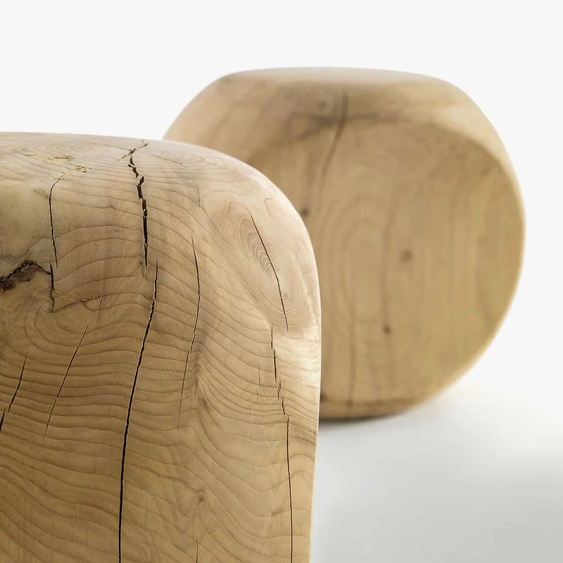 Wood Pouf AMEDEA by Benno Vinatzer for Riva 1920