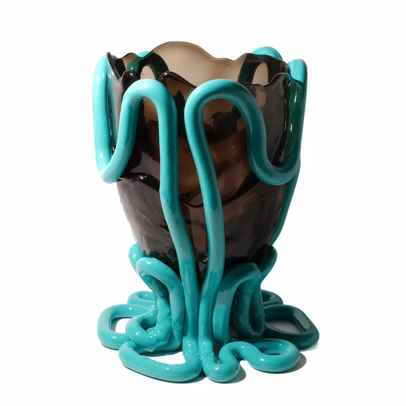 Resin Vase INDIAN SUMMER Clear Fumè, Matt Turquoise by Gaetano Pesce for Fish Design