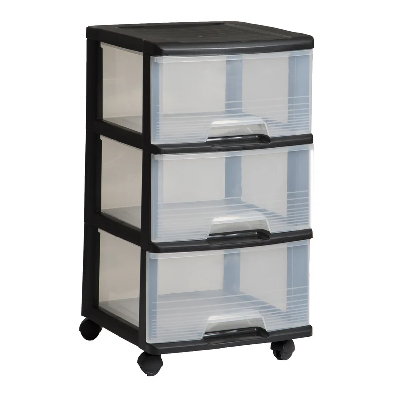 Curver Storage Unit on Casters, Black, 3 Clear 20-Liter Drawers, Casters, 214754