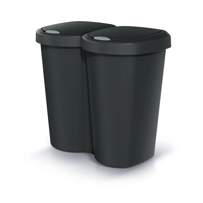Compacta B Duo wastebasket, black, capacity 40L, one compartment, two lids, wall-mounted version, NDBS40-S411