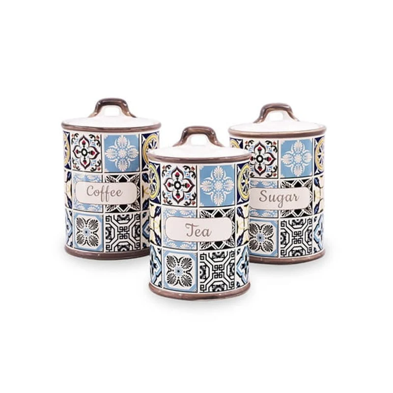 Holiday in Porto Maestro ceramic container set, 3 pieces, 800ml capacity, silicone seal, MR-20005-03CS