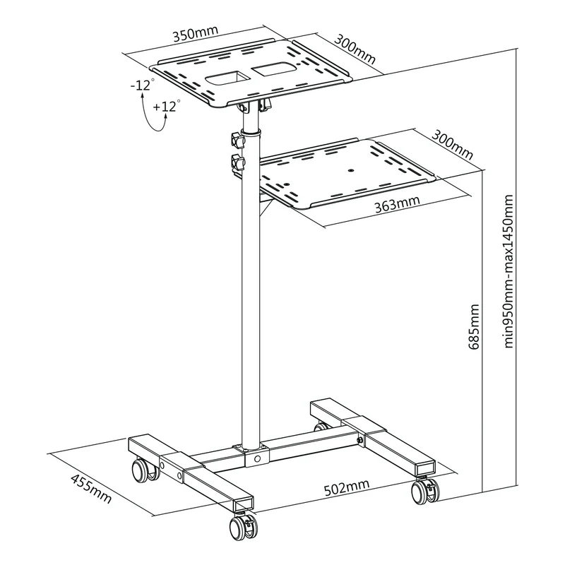 Maclean Adjustable Steel Mobile Projector/Laptop Stand, max. 10 kg, MC-207