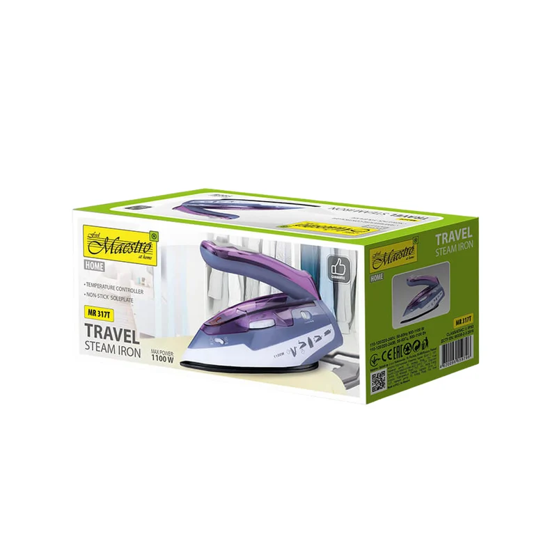 Maestro travel iron, folding handle, 1100W power, non-stick coating, MR-317T