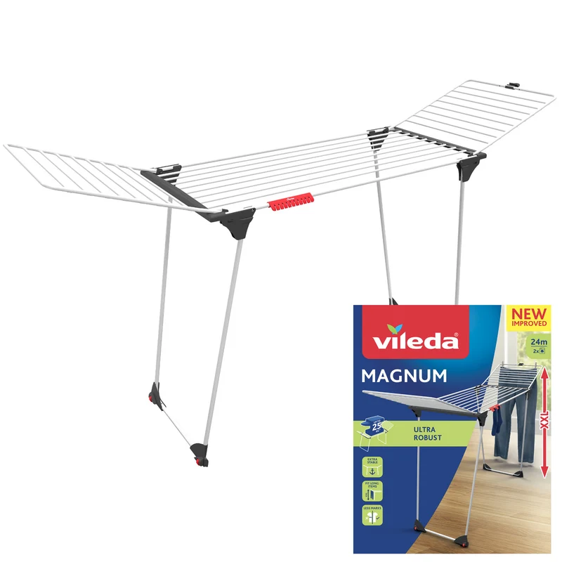 Vileda Magnum 24m Standing Laundry Airer, High Quality product, with wheels, folding.