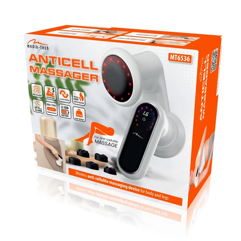 Anti-cellulite massager, MEDIA-TECH, massage gun, 5 massage heads, 6 speeds, MT6536