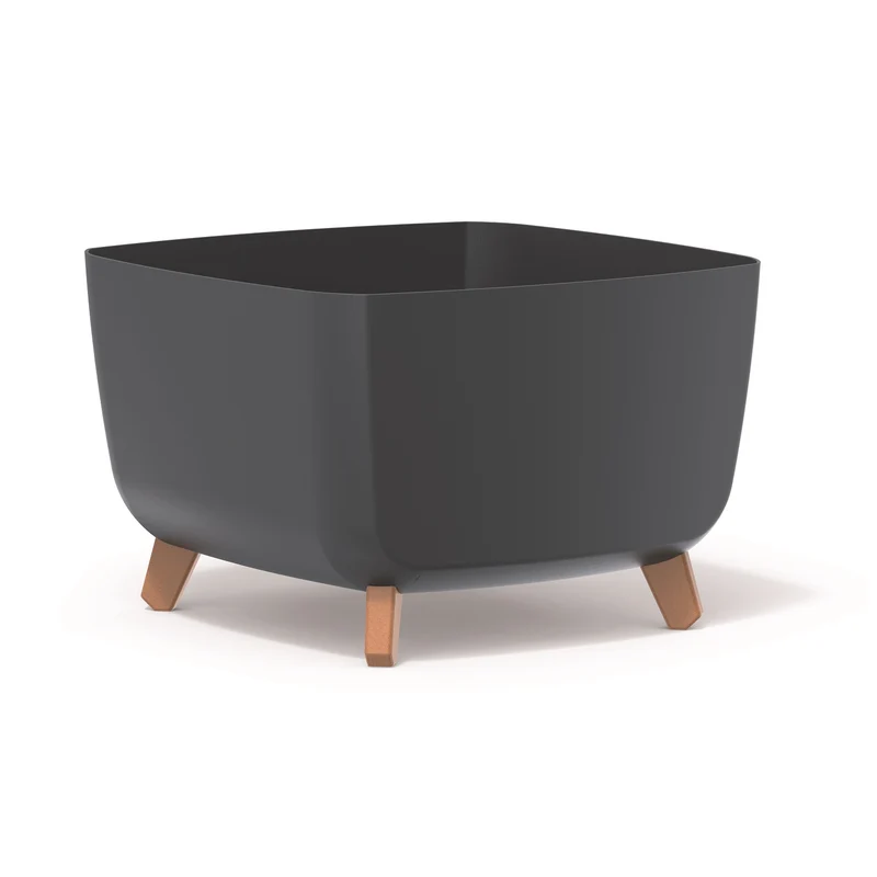 Prosperplast Gracia Low Square Flower Pot Planter with Removable Legs Liner Indoor Outdoor Plastic UV-Resistant 39x39 cm Anthracite Black