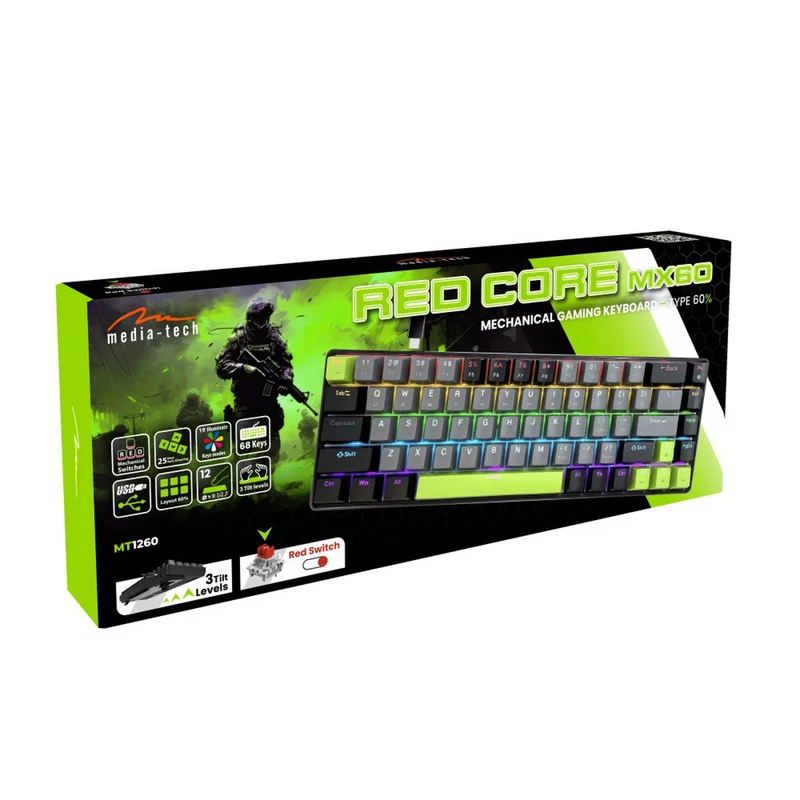 Mechanical keyboard 60% RED CORE MX60 MT1260, key backlighting, Mediatech