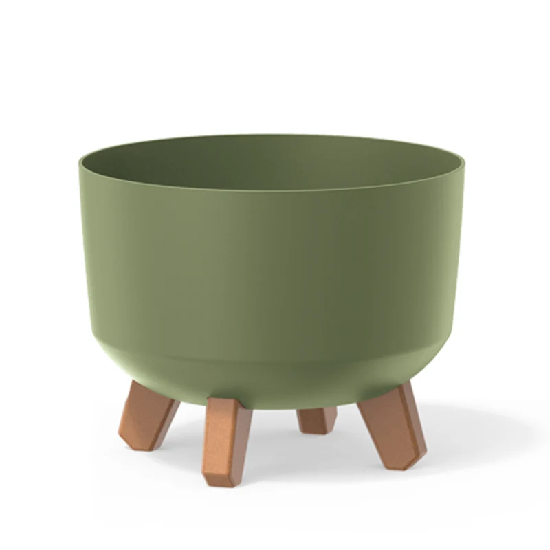 Gracia Standard Flowerpot with Removable Legs Including Insert for Indoor and Outdoor Planter Round Plastic (238mm, Green )
