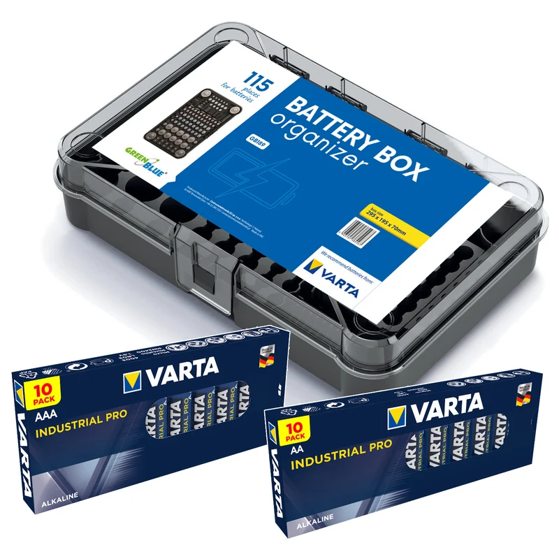 Organizer na baterie GreenBlue Varta Box GB189 + 10x baterie AA i 10x baterie AAA Varta Industrial