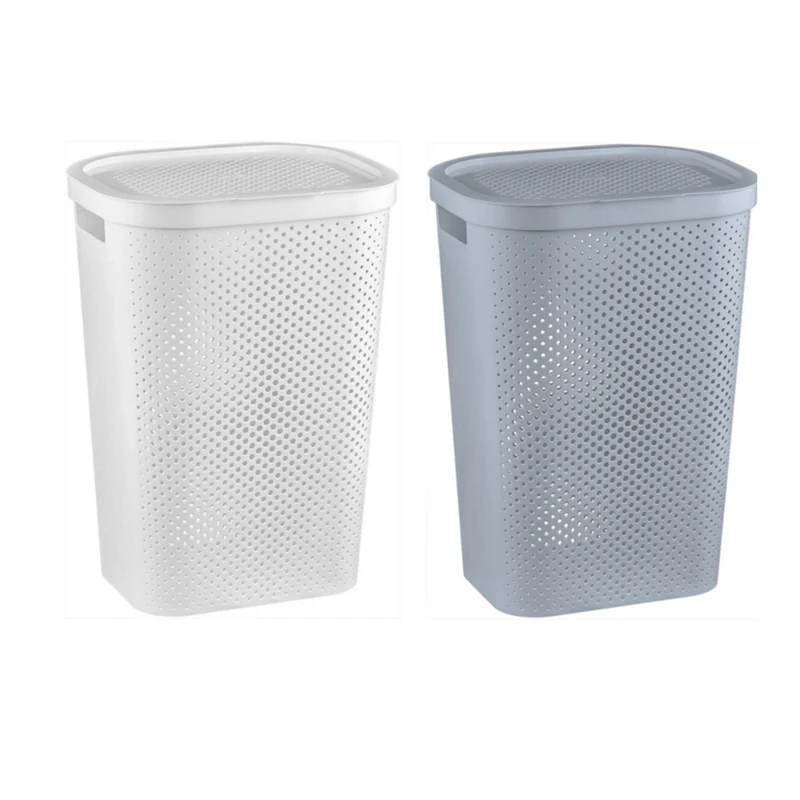 Curver 231007 Laundry Basket 60L Handle Lided Ventilated Solid Scandinavian Style Big