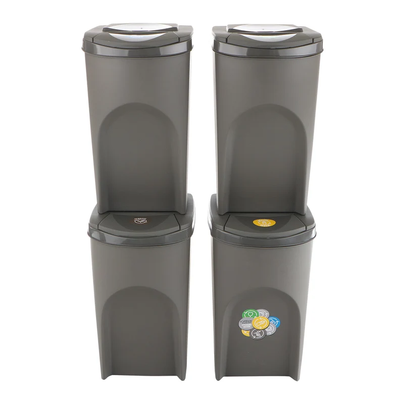 Prosperplast Sortibox 4x 35L Set of Sorting Recycling Bins - Grey